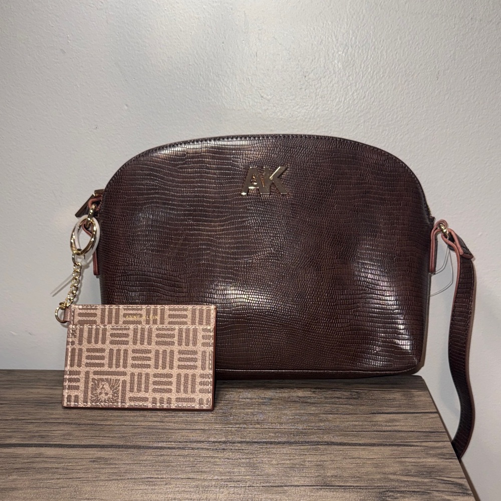 Anne Klein Dark Brown Crossbody Bag with Card Holder
